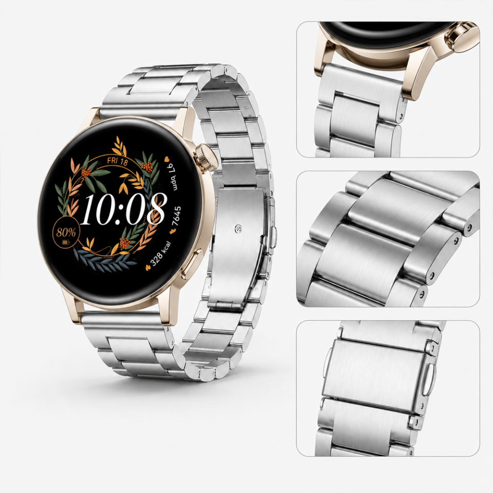 Huawei Watch GT3 42mm Ve GT2 42mm İle Uyumlu Katlanır Klipsli Paslanmaz Çelik Saat Kordonu Gümüş