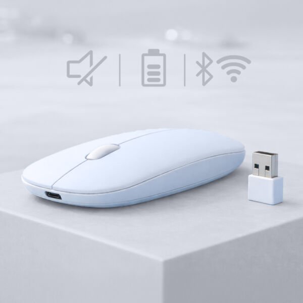 Mac iPad PC Tablet Uyumlu Mouse Şarjlı Batarya Sessiz Tıklama USB Dongle ve Kablo Dahil Beyaz