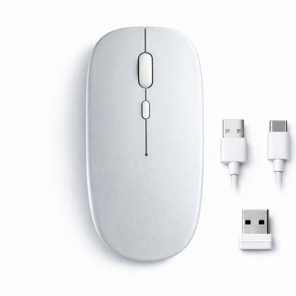 Mac iPad PC Tablet Uyumlu Mouse Şarjlı Batarya Sessiz Tıklama USB Dongle ve Kablo Dahil Gümüş