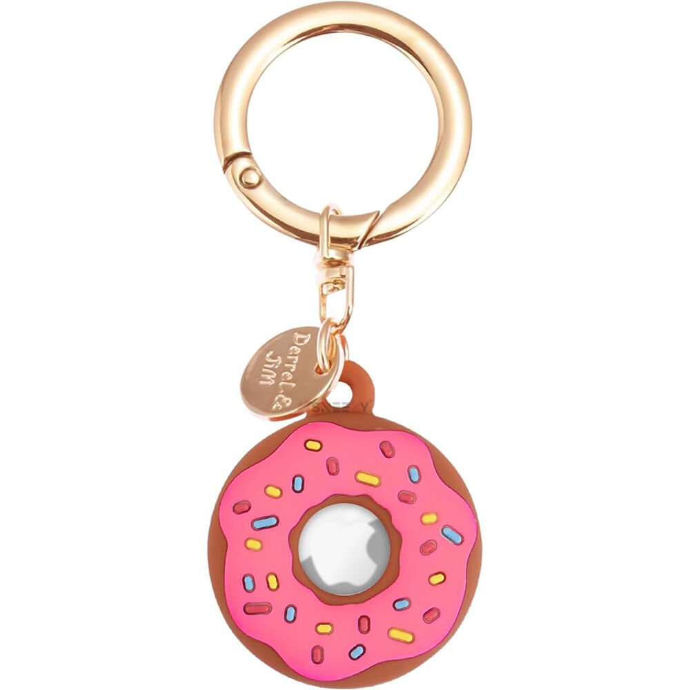 Apple AirTag Uyumlu Donut Desenli Yumuşak Soft Silikon Anahtarlık Pembe - Pembe
