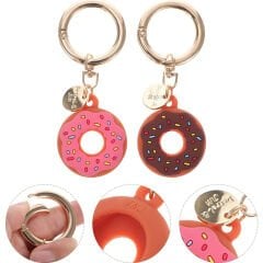 Apple AirTag Uyumlu Donut Desenli Yumuşak Soft Silikon Anahtarlık Pembe - Pembe