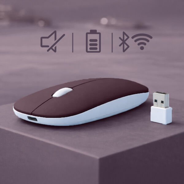 Mac iPad PC Tablet Uyumlu Mouse Şarjlı Batarya Sessiz Tıklama USB Dongle ve Kablo Dahil Mürdüm