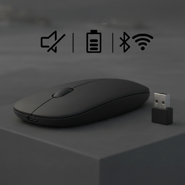 Mac iPad PC Tablet Uyumlu Mouse Şarjlı Batarya Sessiz Tıklama USB Dongle ve Kablo Dahil Siyah