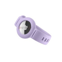 Apple AirTag Yüksek Kaliteli Anahtarlık ve Bileklik Kılıfı 360 Tam Koruma Silikon Kordon Lila - Lila