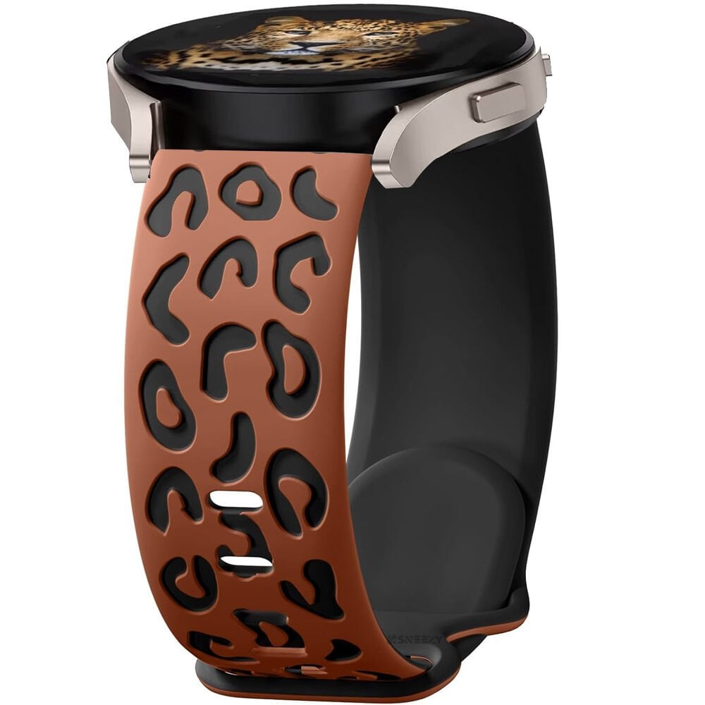Huawei Watch GT2 GT3 42mm İle Uyumlu Leopar Desenli Silikon Kordon Kayış Kahverengi