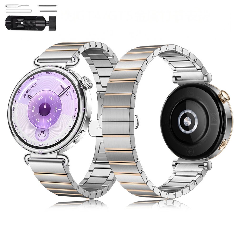 Huawei Watch GT6 41mm İle Uyumlu Renk Detaylı 18mm Paslanmaz Çelik Metal Kordon Kayış Rosegold