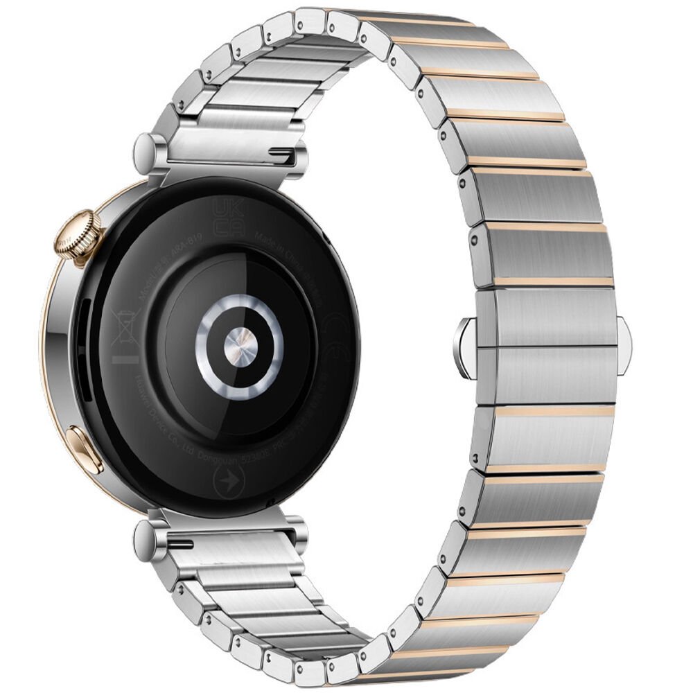 Huawei Watch GT6 41mm İle Uyumlu Renk Detaylı 18mm Paslanmaz Çelik Metal Kordon Kayış Rosegold