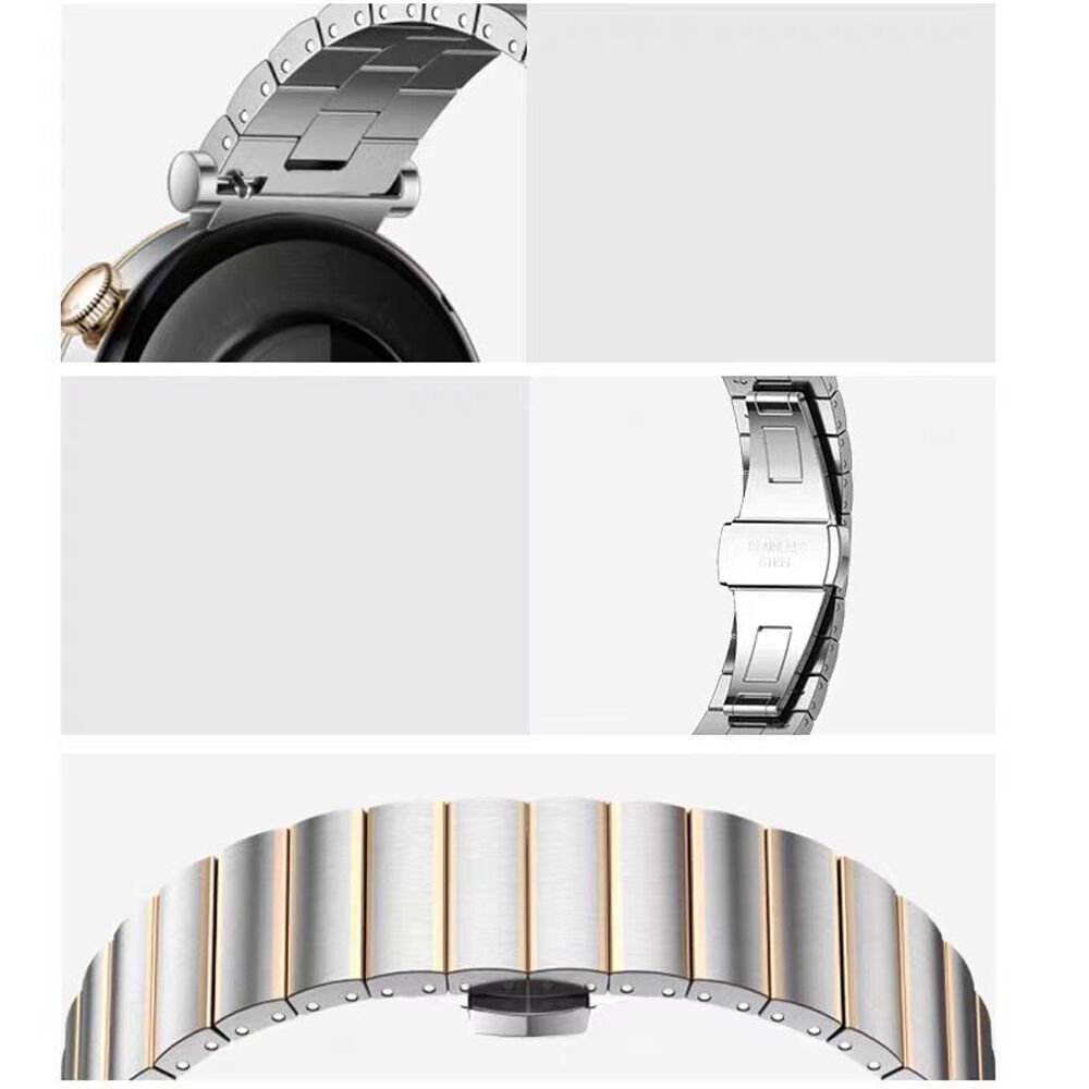 Huawei Watch GT6 41mm İle Uyumlu Renk Detaylı 18mm Paslanmaz Çelik Metal Kordon Kayış Rosegold