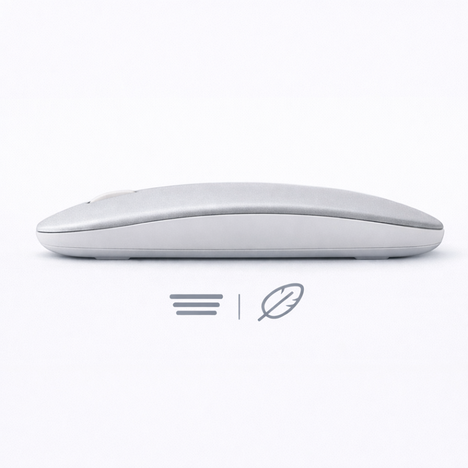Minimal Tasarımlı Kablosuz Mouse Bluetooth Bağlantı Şarjlı USB Dongle Destekli Hafif ve Şık Gümüş