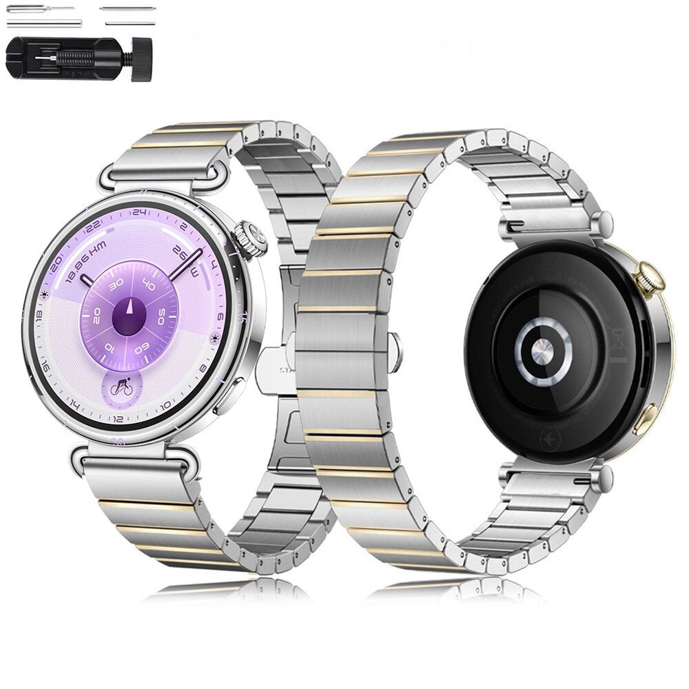 Huawei Watch GT6 41mm İle Uyumlu Renk Detaylı 18mm Paslanmaz Çelik Metal Kordon Kayış Gold