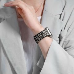 Huawei Watch GT2 GT3 42mm İle Uyumlu Leopar Desenli Silikon Kordon Kayış Siyah