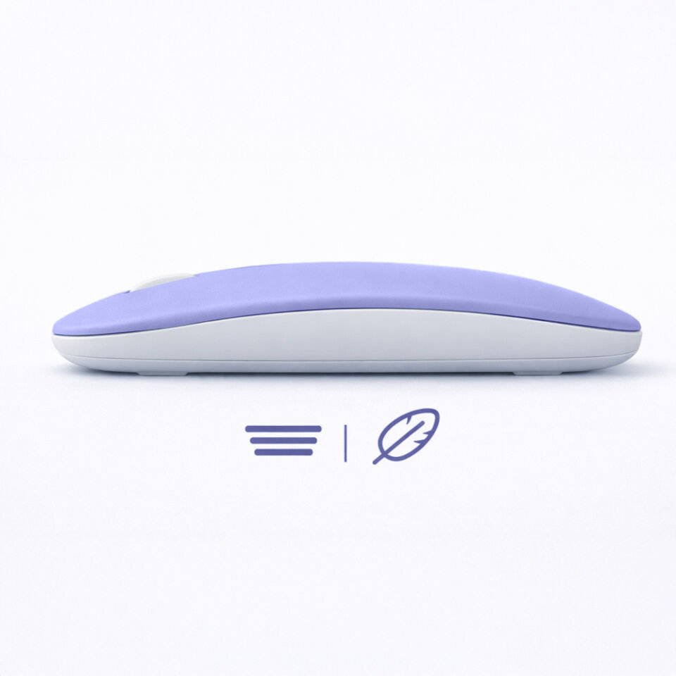 Minimal Tasarımlı Kablosuz Mouse Bluetooth Bağlantı Şarjlı USB Dongle Destekli Hafif ve Şık Lavant