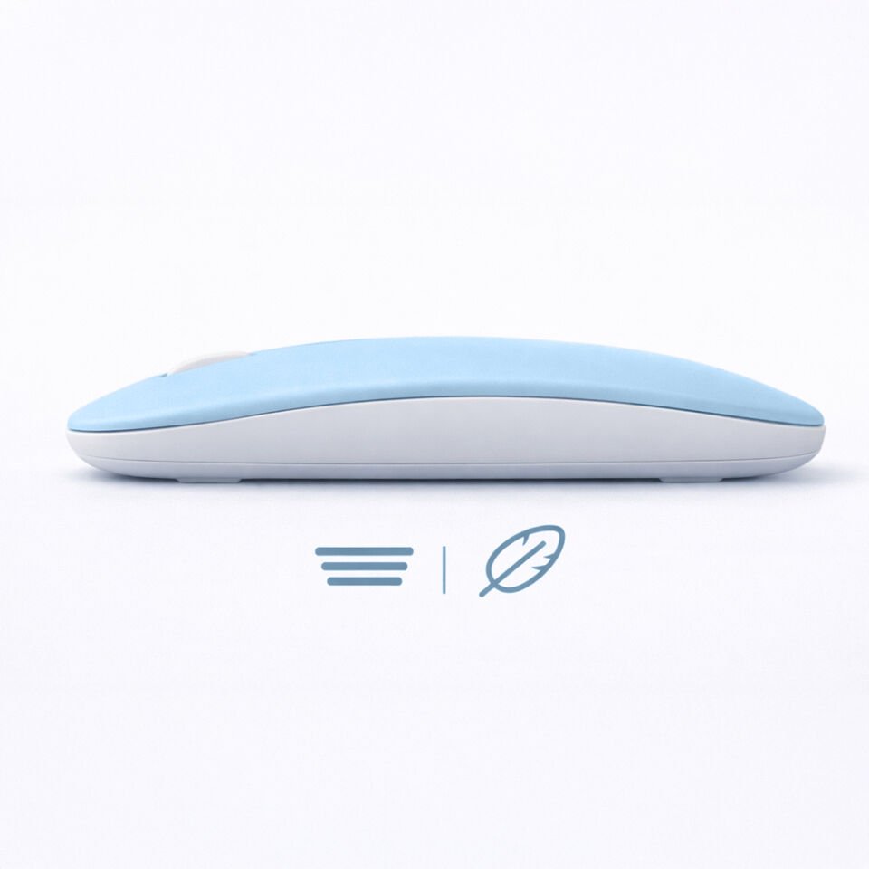 Minimal Tasarımlı Kablosuz Mouse Bluetooth Bağlantı Şarjlı USB Dongle Destekli Hafif ve Şık Mavi
