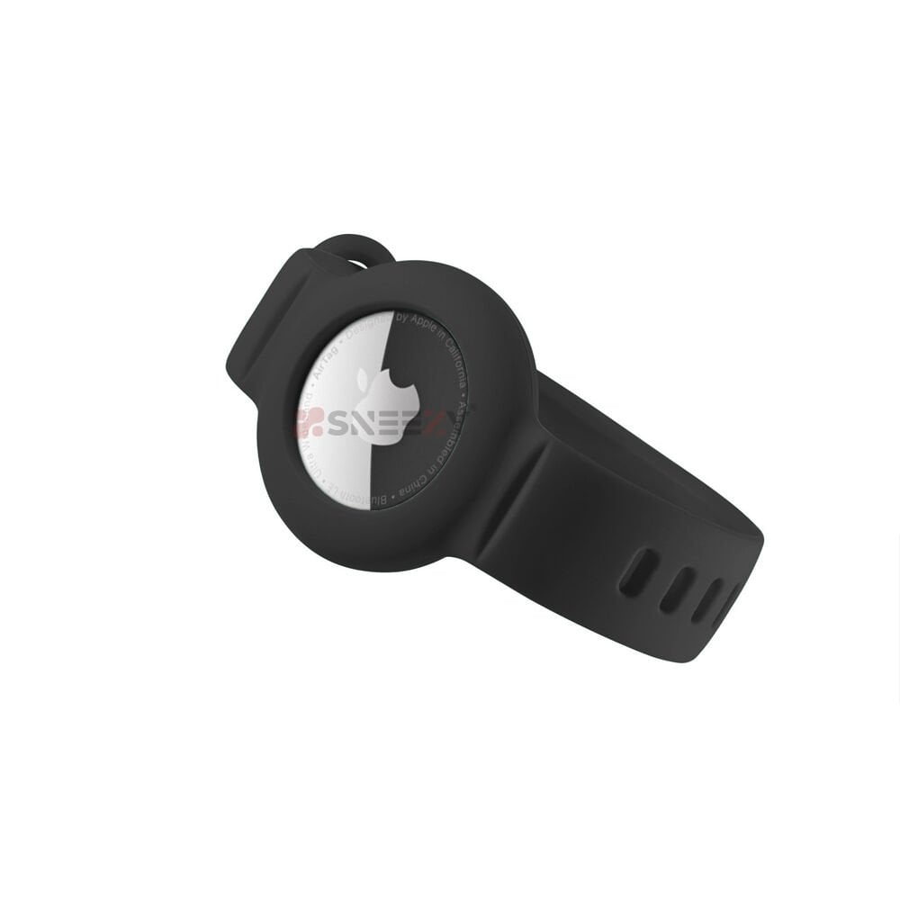 Apple AirTag Yüksek Kaliteli Anahtarlık ve Bileklik Kılıfı 360 Tam Koruma Silikon Kordon Siyah - Siyah