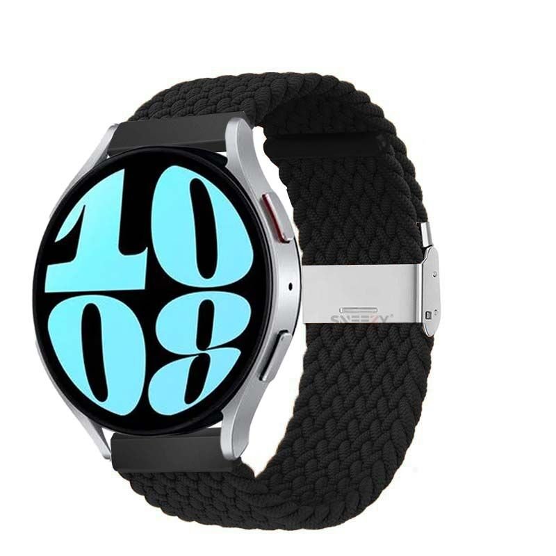 Sneezy Samsung Galaxy Watch 6 – Classic 40-43-44-47mm  20mm Metal Klips Solo Fiberlink Örgü Kordon Siyah - Siyah