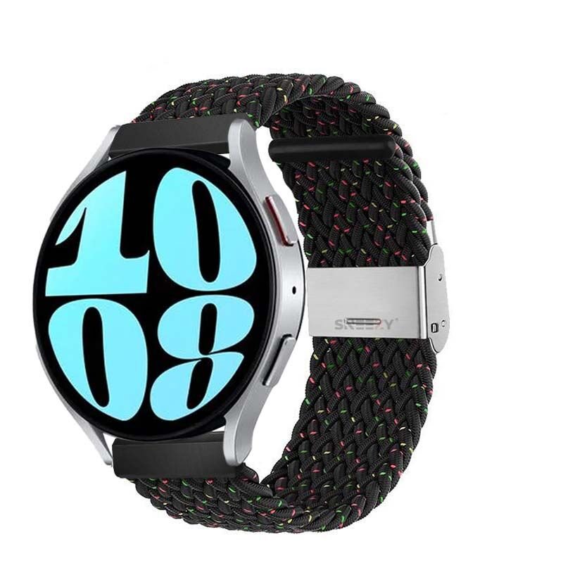 Sneezy Samsung Galaxy Watch 6 – Classic 40-43-44-47mm  20mm Metal Klips Solo Fiberlink Örgü Kordon Siyah Gökkuşağı