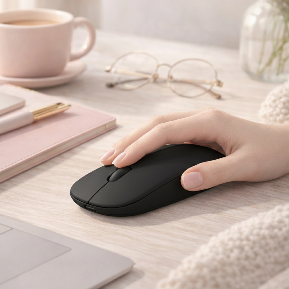 Minimal Tasarımlı Kablosuz Mouse Bluetooth Bağlantı Şarjlı USB Dongle Destekli Hafif ve Şık Siyah