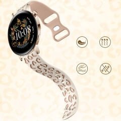 Samsung Galaxy Watch 4 5 Serisi ile Uyumlu Leopar Desenli Silikon Kordon Kayış Bej