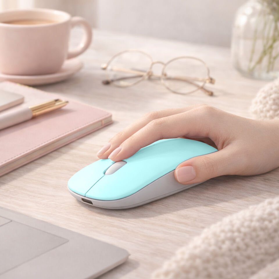 Minimal Tasarımlı Kablosuz Mouse Bluetooth Bağlantı Şarjlı USB Dongle Destekli Hafif ve Şık Turkuaz