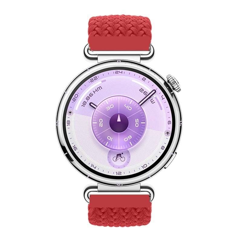 Sneezy Huawei Watch GT6 41mm İle Uyumlu Metal Klips Solo Fiberlink Kumaş Örgü Kordon Kırmızı