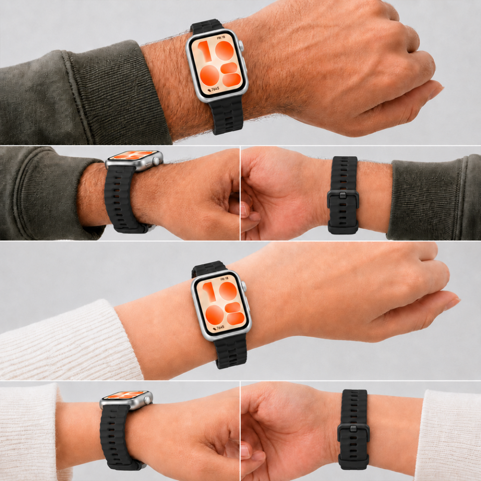 Huawei Watch Fit5 İle Uyumlu Tırtıklı Metal Tokalı Spor Silikon Kordon Siyah