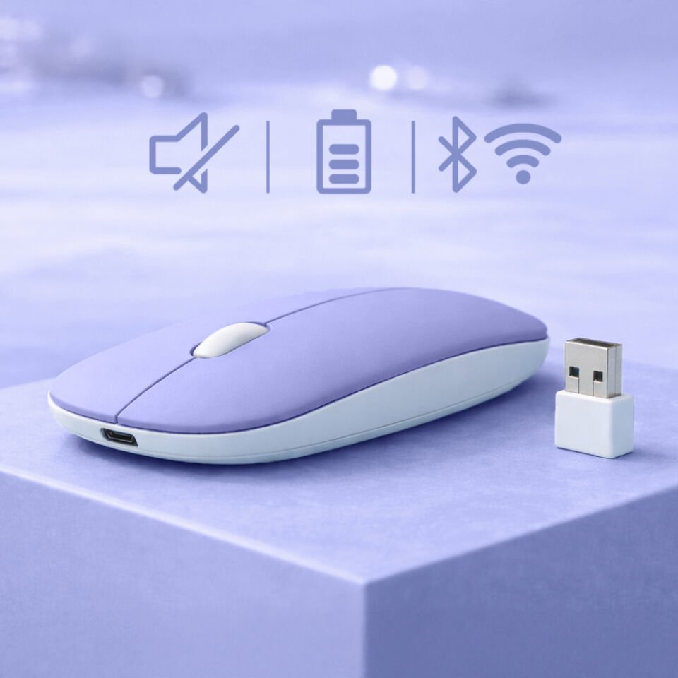Profesyonel Kablosuz Mouse Bluetooth Dongle Destekli Şarjlı Batarya Sessiz ve Ergonomik Tasarım Lavant