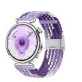 Sneezy Huawei Watch GT6 41mm İle Uyumlu Metal Klips Solo Fiberlink Kumaş Örgü Kordon Lila Beyaz