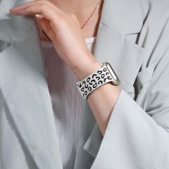 Samsung Galaxy Watch 4 5 Serisi ile Uyumlu Leopar Desenli Silikon Kordon Kayış Beyaz