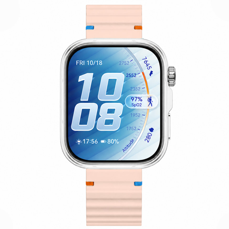 Huawei Watch Fit 5 Pro İle Uyumlu Dalga Desenli Tokalı Yumuşak Soft Silikon Kordon Pudra