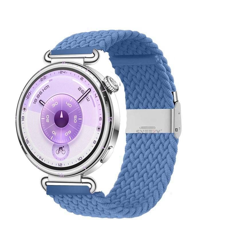 Sneezy Huawei Watch GT6 41mm İle Uyumlu Metal Klips Solo Fiberlink Kumaş Örgü Kordon Mavi Açık