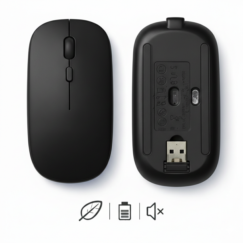 Profesyonel Kablosuz Mouse Bluetooth Dongle Destekli Şarjlı Batarya Sessiz ve Ergonomik Tasarım Siyah