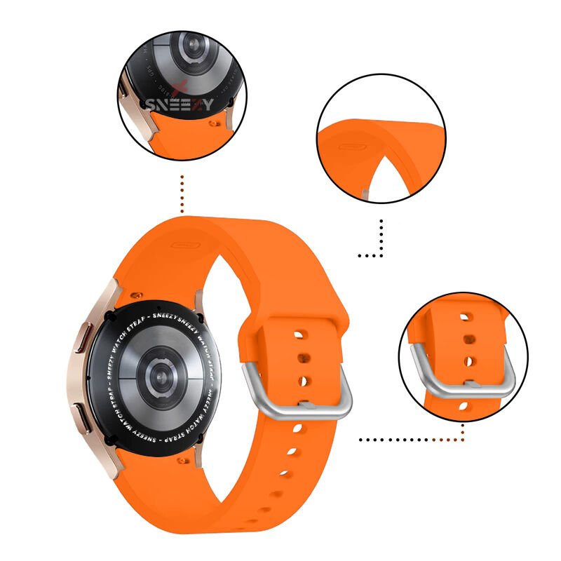 Samsung Galaxy Watch 4 5 Pro 40 42 44 45 46mm Uyumlu Orjinal Tasarım Kavisli PureLux Silikon Kordon Turuncu