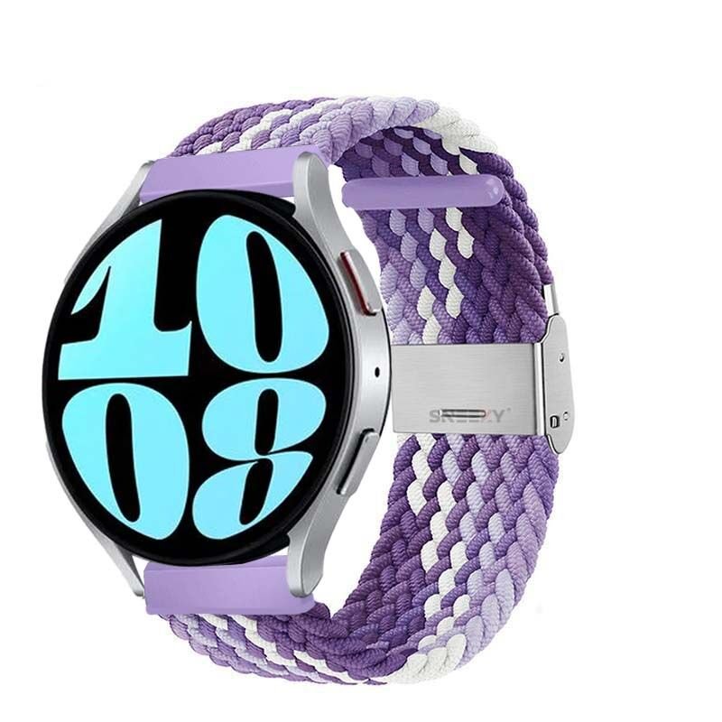 Sneezy Huawei Watch GT3 42mm Uyumlu 20mm Metal Klips Solo Fiberlink Örgü Kordon Lila Beyaz