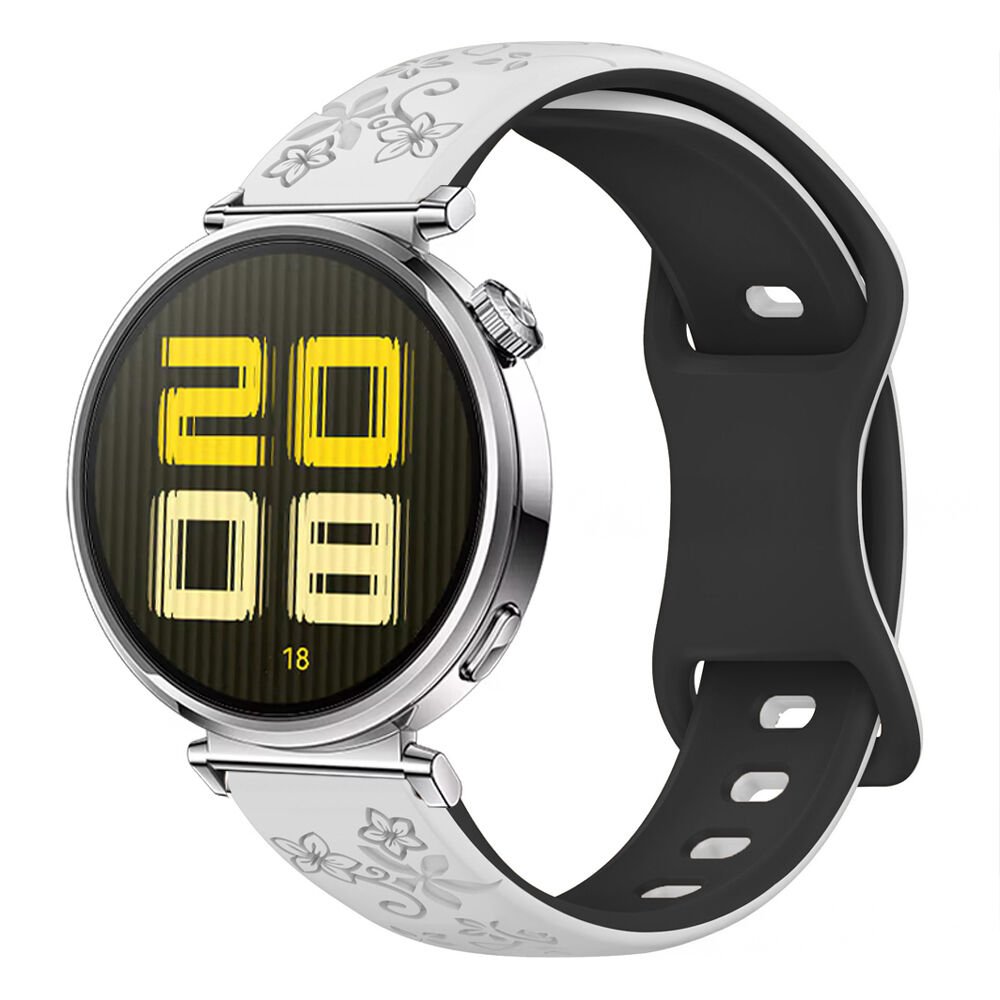 Huawei Watch GT5 41mm Uyumlu FloraFlex Çiçek Desenli Yumuşak Soft Silikon Kordon Beyaz