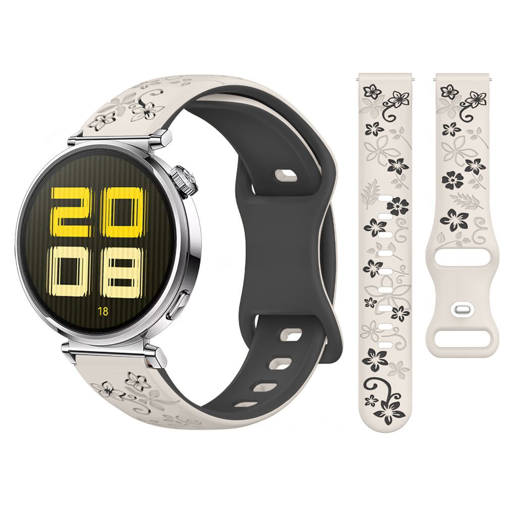 Huawei Watch GT5 41mm Uyumlu FloraFlex Çiçek Desenli Yumuşak Soft Silikon Kordon Starlight