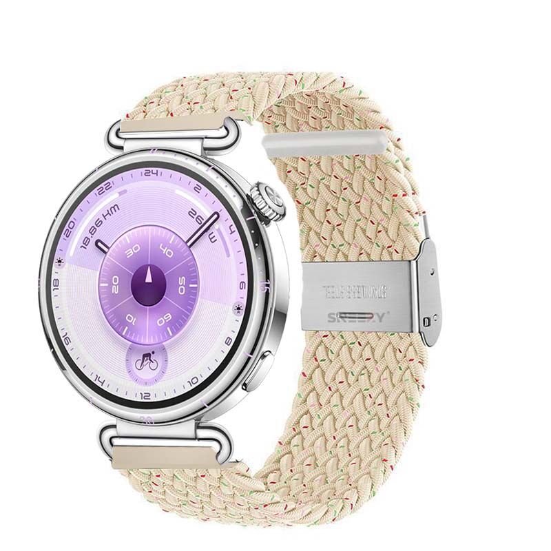 Sneezy Huawei Watch GT6 41mm İle Uyumlu Metal Klips Solo Fiberlink Kumaş Örgü Kordon Strlight Gökkuşağı