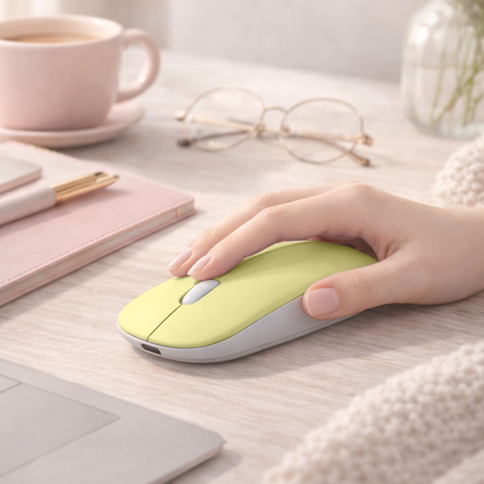 Tüm Cihazlara Uyumlu Bluetooth Mouse Şarjlı Batarya USB Dongle ve Şarj Kablosu Dahil Sarı