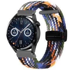 Sneezy Huawei Watch GT Runner-Sport 46mm- GT2 E Uyumlu 22mm FiberLink Manyetik Tokalı Örgü Kordon Siyah - Turuncu