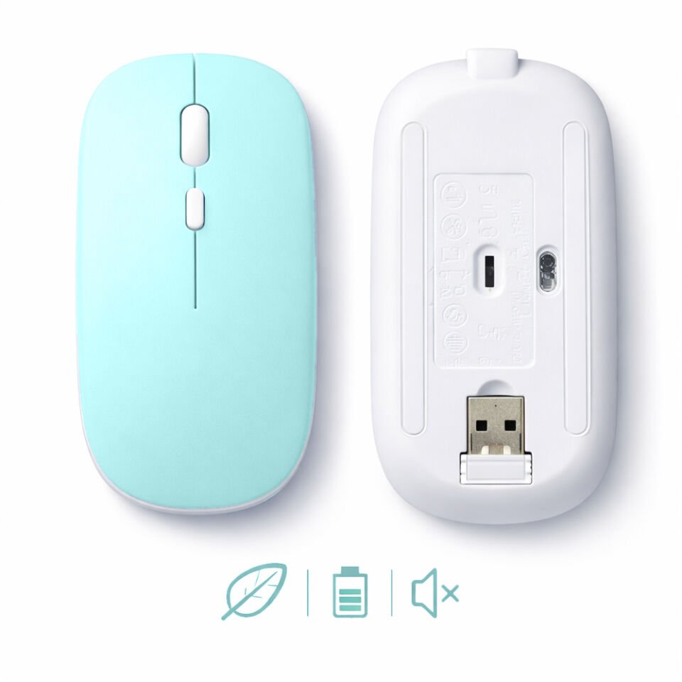 Tüm Cihazlara Uyumlu Bluetooth Mouse Şarjlı Batarya USB Dongle ve Şarj Kablosu Dahil Turkuaz