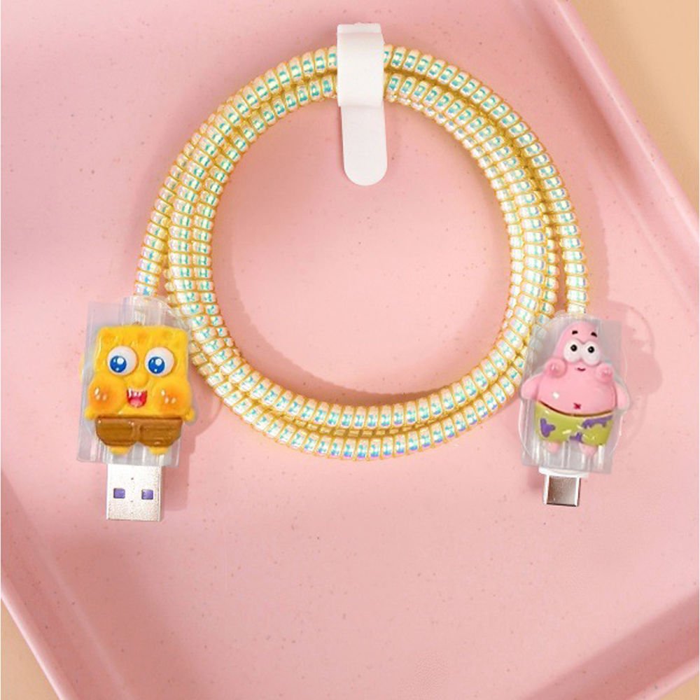 3D Figürlü Şarj Kablosu Koruyu Parlak Sipral Set İphone,Samsung Uyumlu 1 Metre Koruyucu MDL56