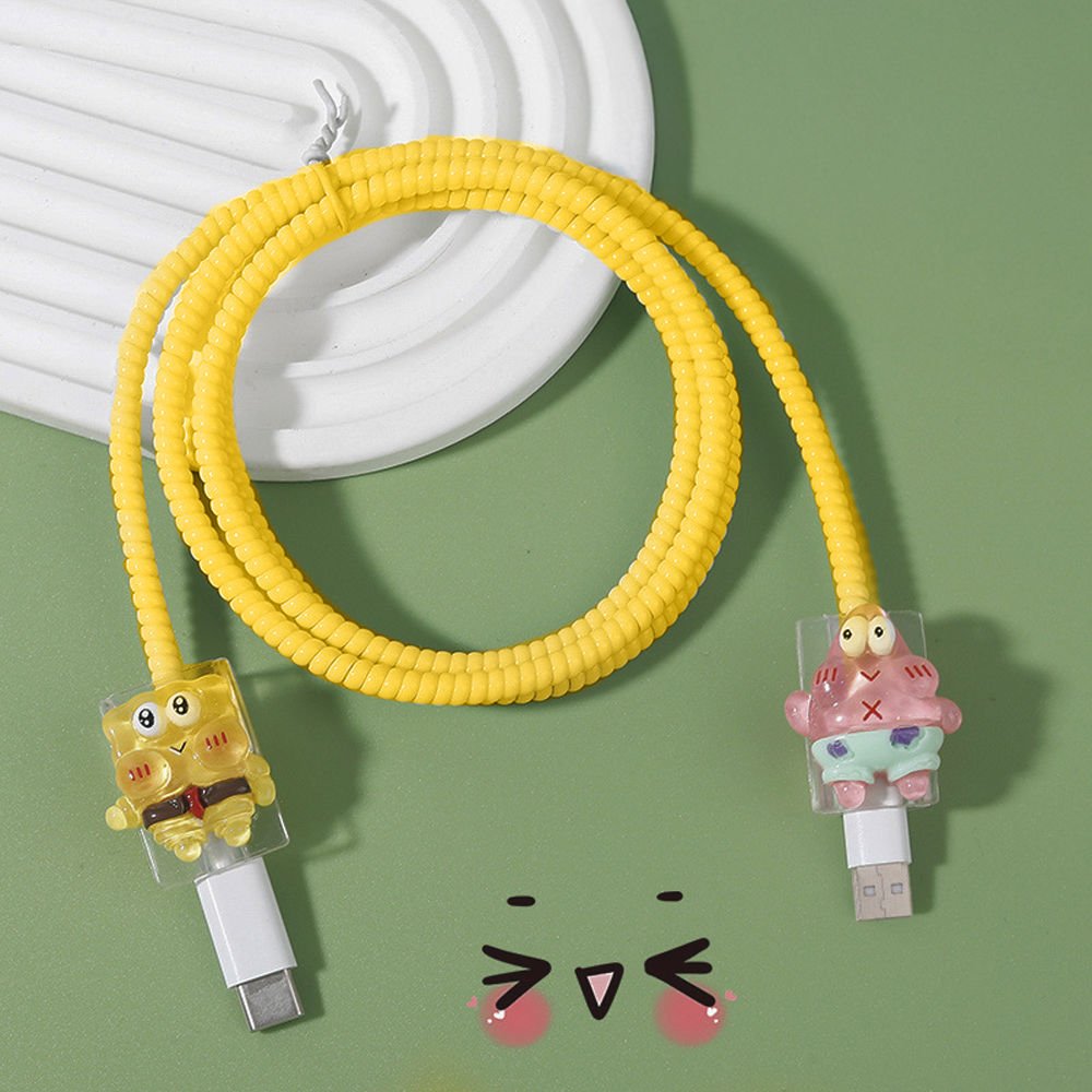 3D Figürlü Şarj Kablosu Koruyu Parlak Sipral Set İphone,Samsung Uyumlu 1 Metre Koruyucu MDL56