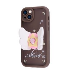 Apple iPhone 15 Plus Kılıf Kamera Korumalı Figür Tasarımlı Glam Kapak Kahverengi