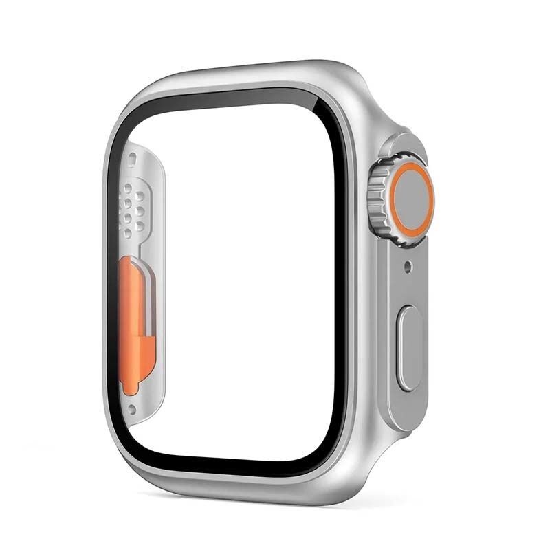 Sneezy Apple Watch 44mm Uyumlu Ultra 49mm Görünüme Dönüştürücü Kasa Ve Ekran Koruyucu Gümüş
