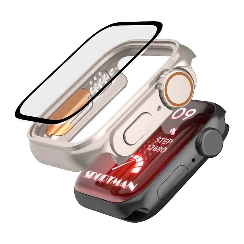 Sneezy Apple Watch 44mm Uyumlu Ultra 49mm Görünüme Dönüştürücü Kasa Ve Ekran Koruyucu Starlight