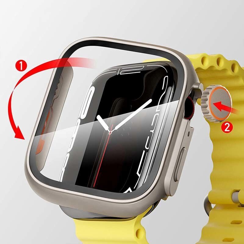 Sneezy Apple Watch 44mm Uyumlu Ultra 49mm Görünüme Dönüştürücü Kasa Ve Ekran Koruyucu Starlight