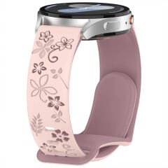 Huawei Watch GT5 Pro 42mm Uyumlu FloraFlex Çiçek Desenli Yumuşak Soft Silikon Kordon Pembe