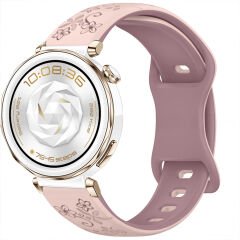 Huawei Watch GT5 Pro 42mm Uyumlu FloraFlex Çiçek Desenli Yumuşak Soft Silikon Kordon Pembe