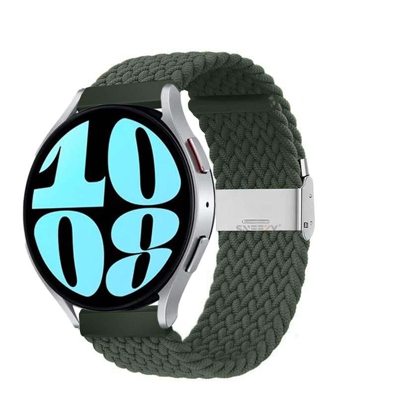 Sneezy Huawei Watch GT2 42mm Uyumlu 20mm Metal Klips Solo Fiberlink Örgü Kordon Haki - Haki