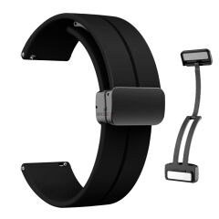 Samsung Galaxy Watch 4 40-42-44-46mm Uyumlu 20mm Coastal Manyetik Tokalı Silikon Kordon Siyah - Siyah