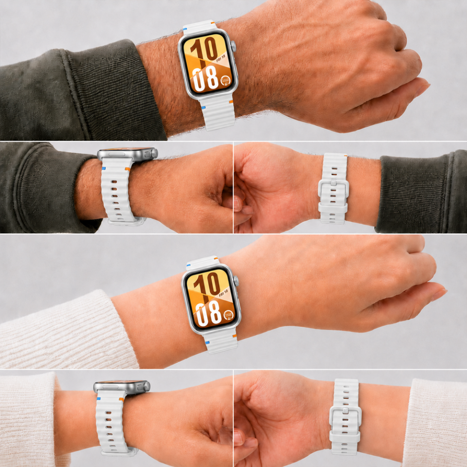Huawei Watch Fit 4 ve Fit 4 Pro İle Uyumlu Dalga Desenli Tokalı Yumuşak Soft Silikon Kordon Beyaz